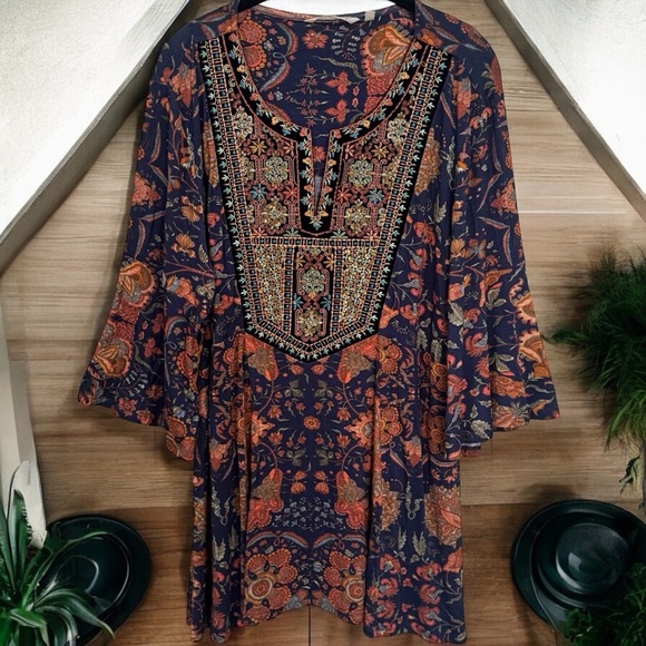 Soft Surroundings Paisley V-Neck Embroidered Three Quarter Sleeve‎ Tunic Size LP - Picture 1 of 10